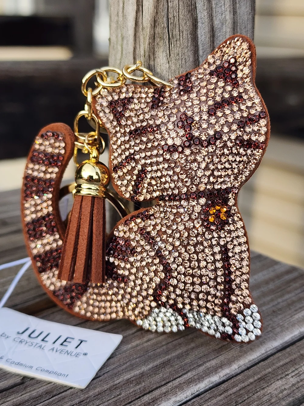 Adorable Embellished Kitty Cat Keychain With Tassle